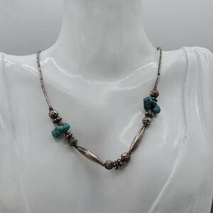 Antique Heirloom 16 Inch Sterling SILVER N3631 Turquoise Necklace
